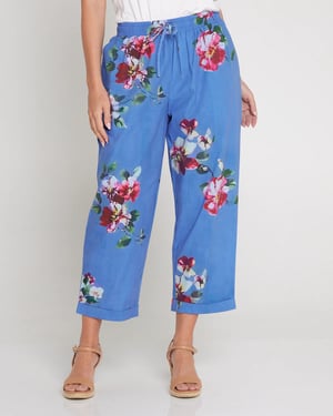 Image of Floral Cotton Pants - blue