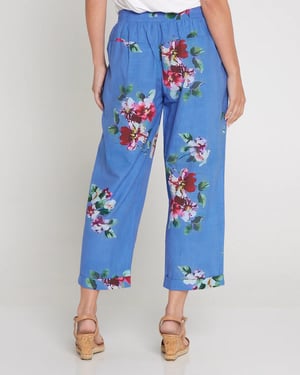 Image of Floral Cotton Pants - blue