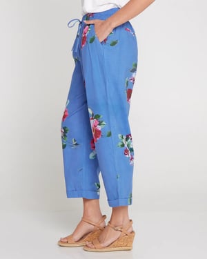 Image of Floral Cotton Pants - blue