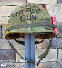 Image 5 of Vietnam M-1 Helmet & 1966 Liner Mitchell Camo Cover. 1967 Sweatband. LBJ's Hired Gun's. 