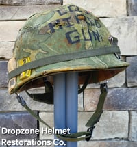 Image 3 of Vietnam M-1 Helmet & 1966 Liner Mitchell Camo Cover. 1967 Sweatband. LBJ's Hired Gun's. 