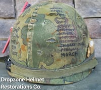Image 4 of Vietnam M-1 Helmet & 1966 Liner Mitchell Camo Cover. 1967 Sweatband. LBJ's Hired Gun's. 
