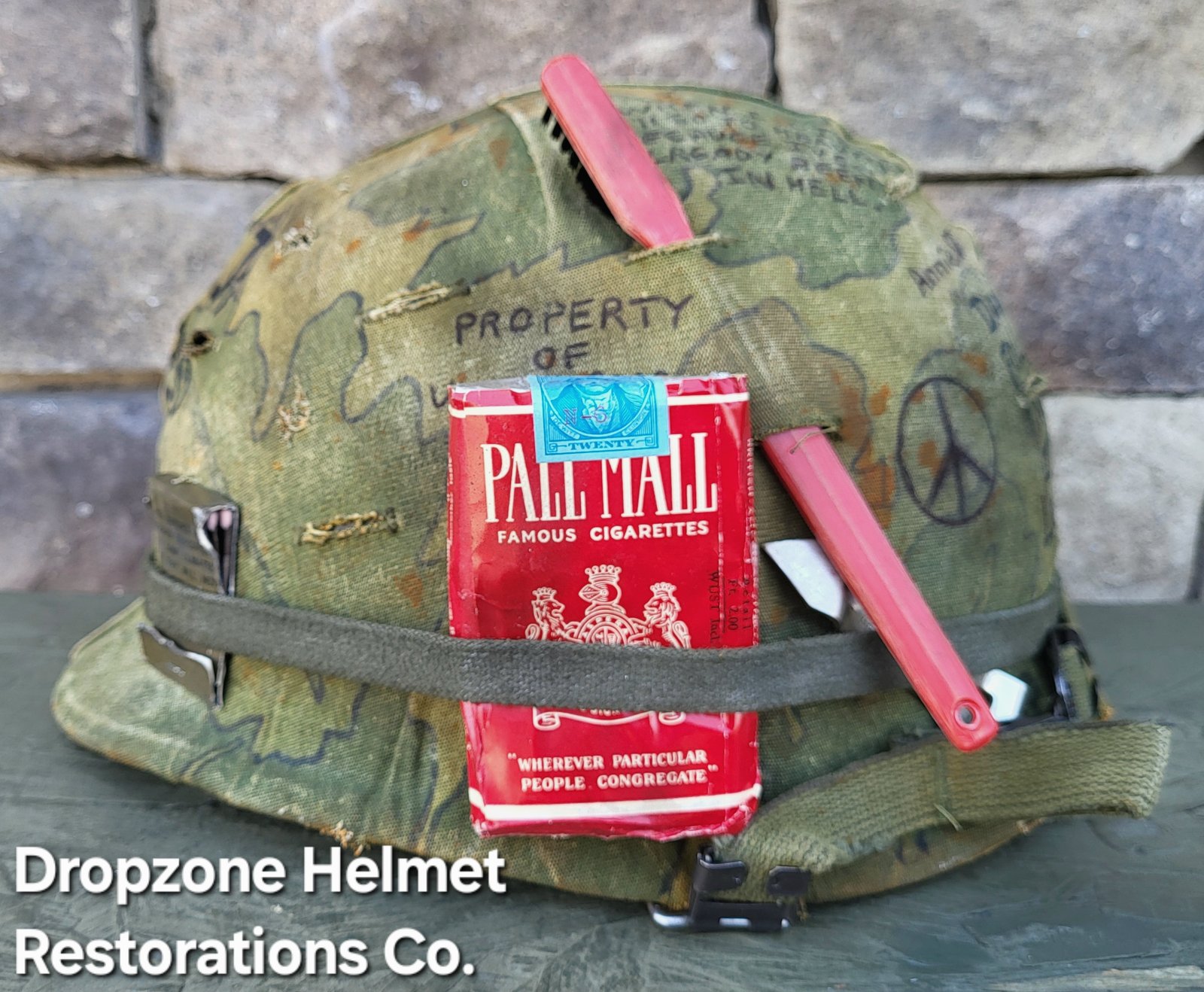 Vietnam M-1 Helmet & 1966 Liner Mitchell Camo Cover. 1967