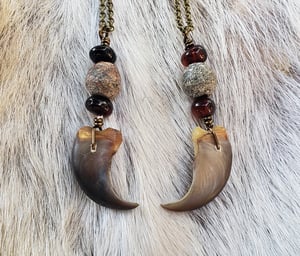 Image of Bear Claw Necklace with Amber and Fossil Beads