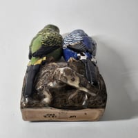 Image 10 of Vintage Royal Copenhagen Faience Pair of Budgies designed by Jeanne Grut