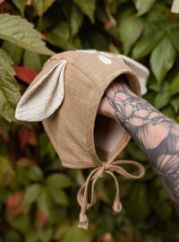 Image 1 of Little Fawn Handmade baby bonnet 