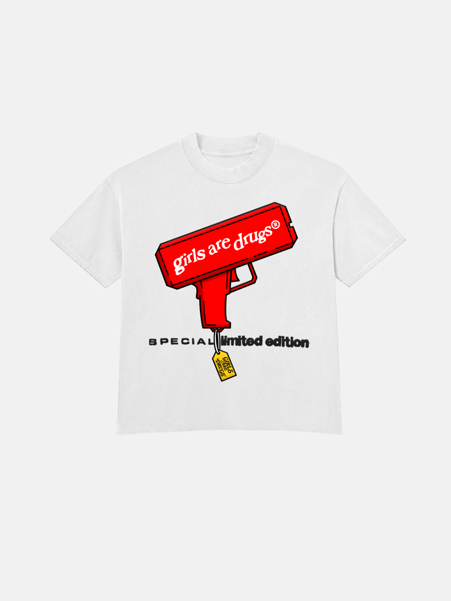 Image of GIRLS ARE DRUGS® "MONEY GUN" TEE - WHITE