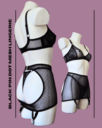 Image 1 of The black pin dot mesh 3 piece lingerie set