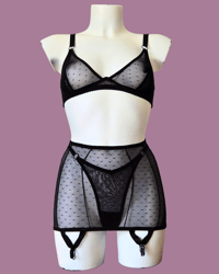 Image 2 of The black pin dot mesh 3 piece lingerie set