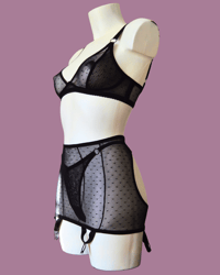 Image 3 of The black pin dot mesh 3 piece lingerie set