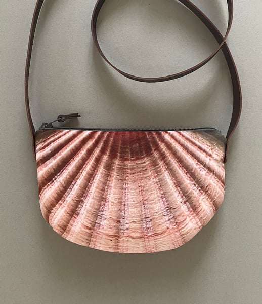 Image of Seashell, crossbody velvet bag with leather strap