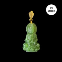 Image 1 of 10K Strong Green Jade Kuan Yin Pendant