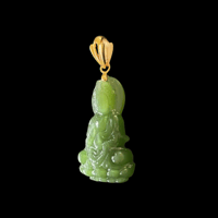 Image 2 of 10K Strong Green Jade Kuan Yin Pendant