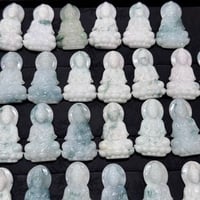 Image 3 of 10K Strong Moss In Snow Jade Diamond Kuan Yin Pendant 