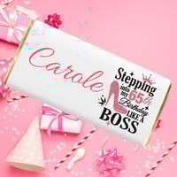 Image 1 of 100g Personalised Milk Chocolate Bar & Matching Birthday Card -  Stepping Into 65