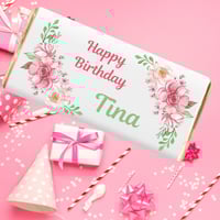 Image 1 of 100g Personalised Milk Chocolate Bar & Matching Birthday Card -  Floral 1