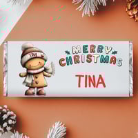 Image 1 of 100g Personalised Milk Chocolate Bar & Matching Christmas Card -  Gingerbread Girl 1