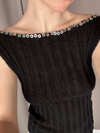 Image 1 of Mohair black  boat neck top with Pearl buttons