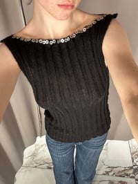 Image 2 of Mohair black  boat neck top with Pearl buttons 