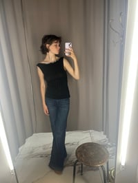 Image 6 of Mohair black  boat neck top with Pearl buttons