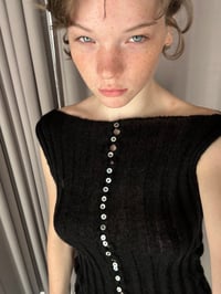 Image 6 of Mohair black  boat neck top with Pearl buttons in front
