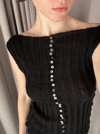 Image 7 of Mohair black  boat neck top with Pearl buttons in front