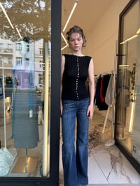 Image 8 of Mohair black  boat neck top with Pearl buttons in front