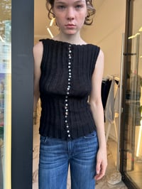 Image 9 of Mohair black  boat neck top with Pearl buttons in front 