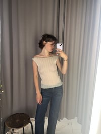 Image 8 of Mohair white boat neck top with Pearl buttons