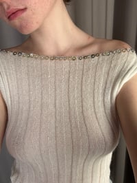 Image 9 of Mohair white boat neck top with Pearl buttons 
