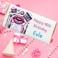 Image 1 of 100g Personalised Milk Chocolate Bar & Matching Birthday Card -  Make Up Girl