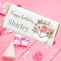 Image 1 of 100g Personalised Milk Chocolate Bar & Matching Birthday Card -  Floral Envelope