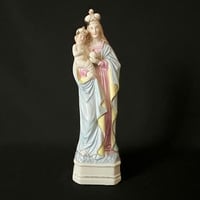 Image 2 of Ancienne grande statue Sainte Vierge à l’Enfant - porcelaine polychrome fin XIXᵉ / 1900