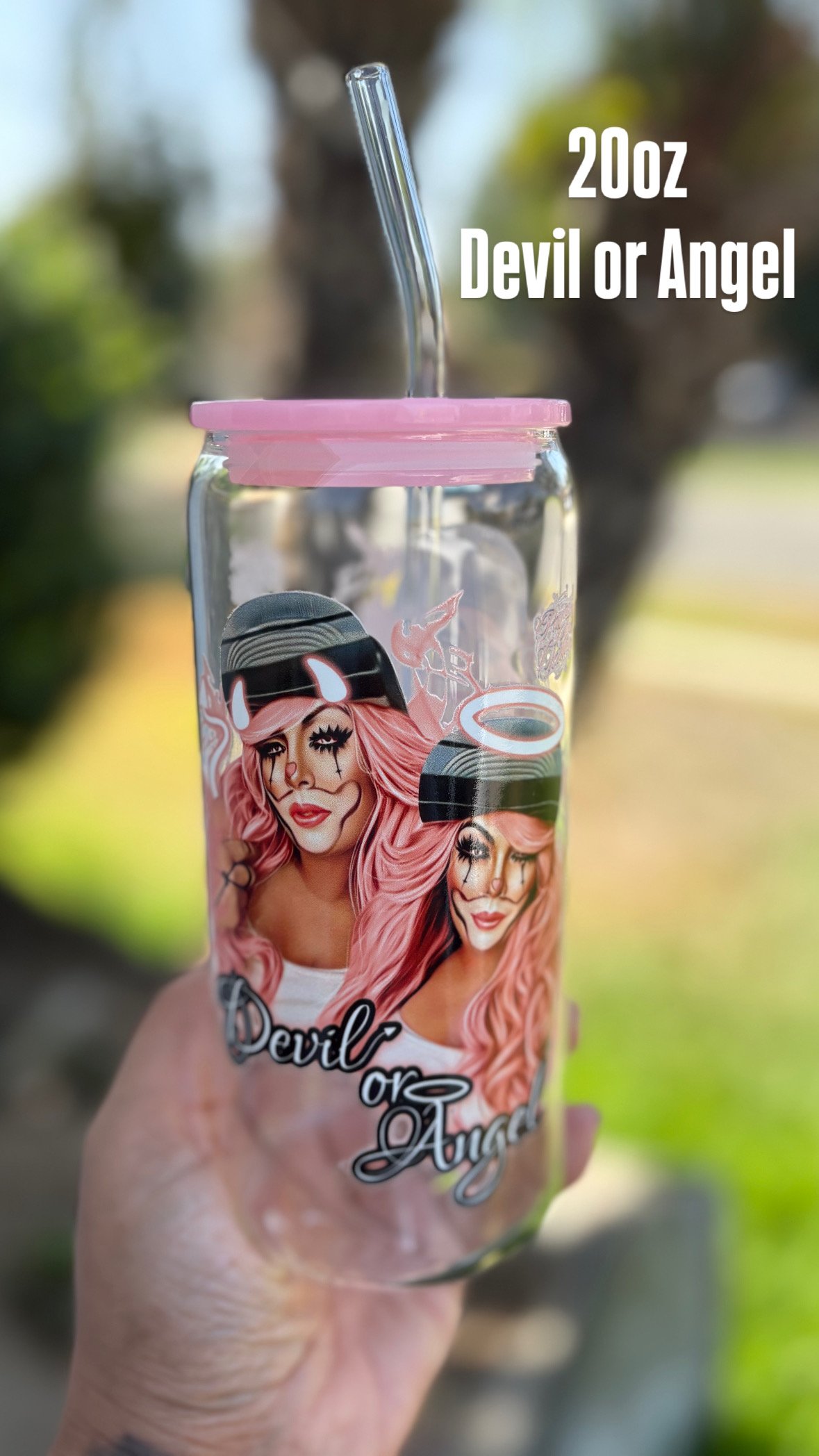 Image of 20oz Glass cup Devil or Angel
