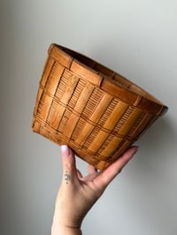Image 1 of Vintage woven bamboo plant basket 