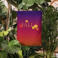 Image 1 of Garden flag - Fall Leaves and Pumpkin Sunset