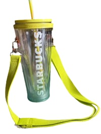 Image 1 of STARBUCKS TUMBLE W/ STRAP- NEON GREEN
