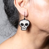 Image 1 of Black and white Dia de Muertos Skull handmade earrings 