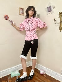 Image 6 of Two-tone lace patchwork mid-length pants