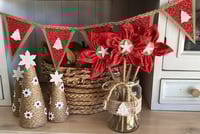 Image 2 of #20 Red and Gold  Rustic Christmas Bunting - 10 Flags