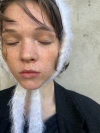 Image 7 of Fall AW 25 hand knitted head piece in white Fluff