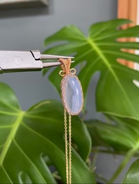 Image 1 of Gold Blue Chalcedony Oval Crystal  Necklace