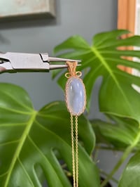 Image 2 of Gold Blue Chalcedony Oval Crystal  Necklace