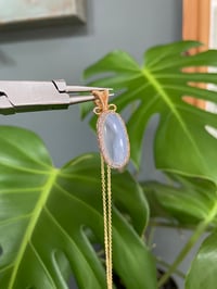 Image 3 of Gold Blue Chalcedony Oval Crystal  Necklace
