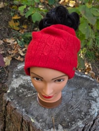 Image 1 of Red Cashmere Ponytail Hat 