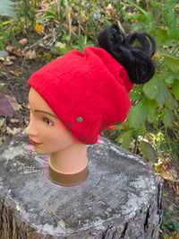 Image 2 of Red Cashmere Ponytail Hat 