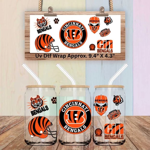 Image of Cinci Bengals Football Uv Dtf Wraps Choice of 4 !