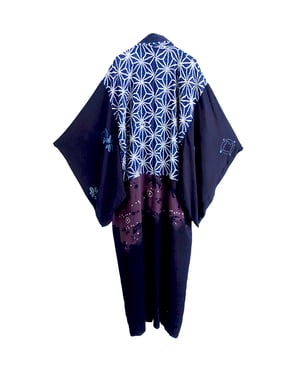Image of Silke Kimono dame af japansk blå silke med stjernemønster mm. -vendbar!