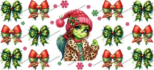 Image of Grinch Girl & Bows Christmas Uv Dtf Wrap W1015