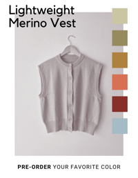 Image 1 of PRE-ORDER _ NATURALLY DYED LIGHTWEIGHT MERINO VEST _ 6 colors available